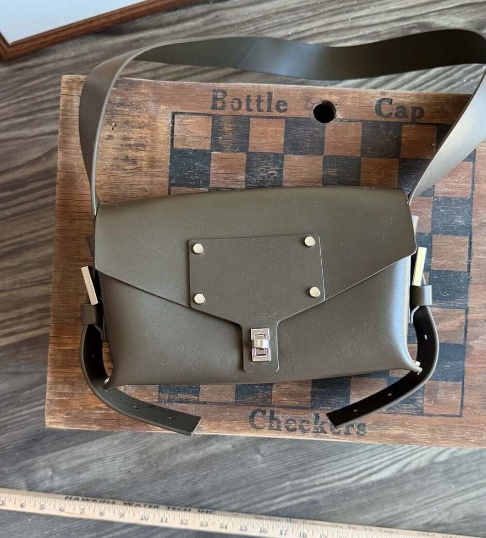 AllSaints Miro Turn Lock Leather Satchel Bag Olive Green